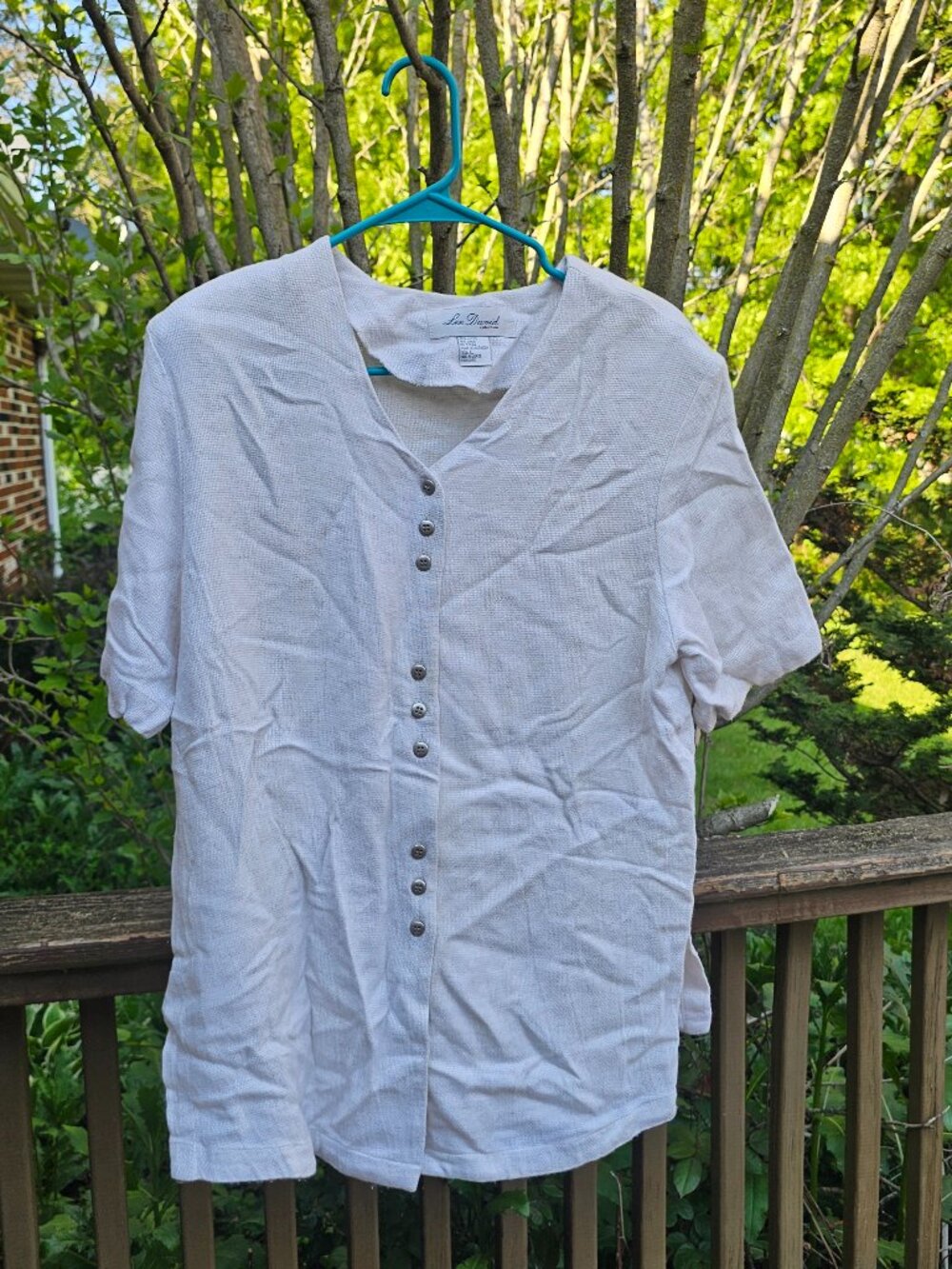 Lee David Collection Rayon/Linen Blend White Button Down Size L